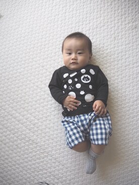 「にゃー（ニャー）のアイテム（トップス、ブラック系）」を使った、shuuuuさん（キッズ）の春コーディネート