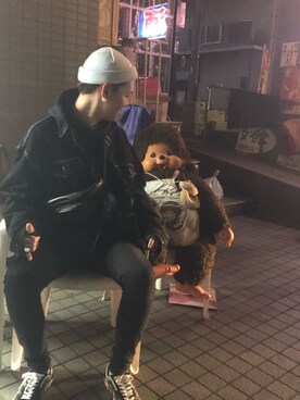 「RAGEBLUE（レイジブルー）のアイテム（ニットキャップ/ビーニー）」を使った、タイさん（メンズ・180cm）の冬コーディネート