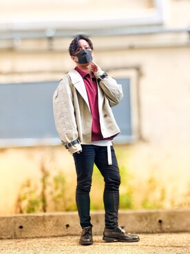 「shiki tokyo（シキトウキョウ）のOVERSIZED SHORT TRENCH BLOUSON / オーバーサイズショートトレンチブルゾン（ブルゾン）」を使った、小倉祐樹さん（メンズ・165cm）の秋コーディネート