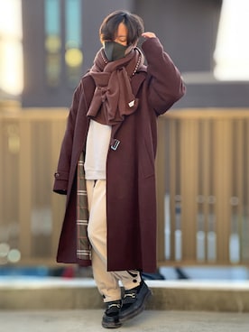 「shiki tokyo（シキトウキョウ）のアイテム（トレンチコート）」を使った、小倉祐樹さん（メンズ・165cm）の冬コーディネート