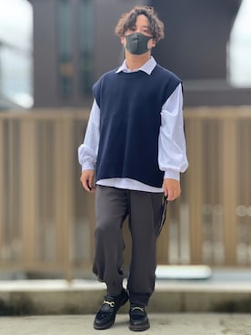 「カフスイージーパンツ」｜「アイテム（その他）」を使った、小倉祐樹さん（メンズ・165cm）の冬コーディネート