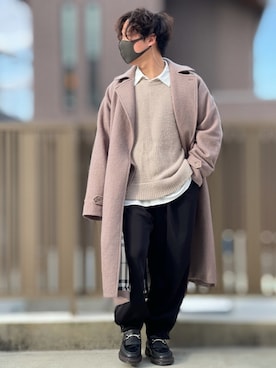 「shiki tokyo（シキトウキョウ）のアイテム（トレンチコート）」を使った、小倉祐樹さん（メンズ・165cm）の冬コーディネート
