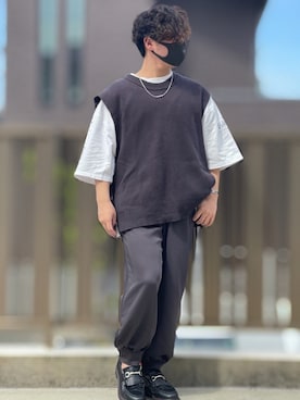 「DOOPZ（ドープス）のカフスイージーパンツ(セットアップ可)（その他パンツ）」を使った、小倉祐樹さん（メンズ・165cm）の春コーディネート