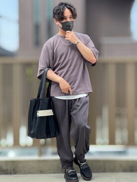 「DOOPZ（ドープス）のカフスイージーパンツ(セットアップ可)（その他パンツ）」を使った、小倉祐樹さん（メンズ・165cm）の春コーディネート