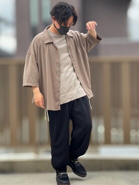 「DOOPZ（ドープス）のカフスイージーパンツ(セットアップ可)（その他パンツ）」を使った、小倉祐樹さん（メンズ・165cm）の春コーディネート