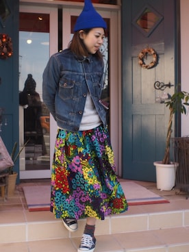 「OMNIGOD（オムニゴッド）のアイテム（デニムジャケット）」を使った、clever elephantさん（レディース・153cm）の冬コーディネート