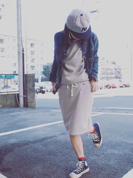 「OMNIGOD（オムニゴッド）のアイテム（デニムジャケット）」を使った、clever elephantさん（レディース・153cm）の冬コーディネート