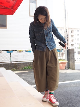 「OMNIGOD（オムニゴッド）のアイテム（デニムジャケット）」を使った、clever elephantさん（レディース・153cm）の春コーディネート
