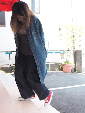 「OMNIGOD（オムニゴッド）のアイテム（シャツワンピース）」を使った、clever elephantさん（レディース・153cm）の春コーディネート