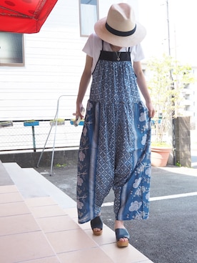 「レザーサンダル」｜「アイテム（オールインワン・サロペット）」を使った、clever elephantさん（レディース・153cm）の夏コーディネート