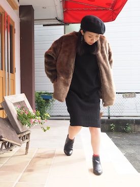 「黒ワンピ」｜「アイテム（ブルゾン）」を使った、clever elephantさん（レディース・153cm）の秋コーディネート