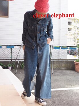 「OMNIGOD（オムニゴッド）のアイテム（デニムジャケット）」を使った、clever elephantさん（レディース・153cm）の秋コーディネート