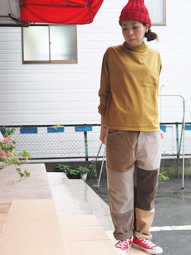 「赤ニット帽」｜clever elephantさん（レディース・153cm）の秋コーディネート