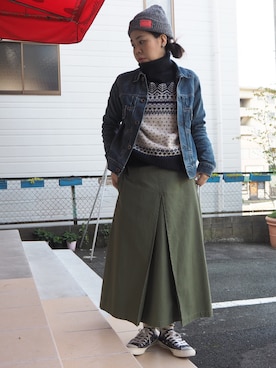 「OMNIGOD（オムニゴッド）のアイテム（デニムジャケット）」を使った、clever elephantさん（レディース・153cm）の秋コーディネート