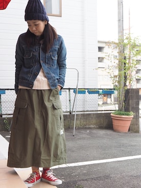 「OMNIGOD（オムニゴッド）のアイテム（デニムジャケット）」を使った、clever elephantさん（レディース・153cm）の秋コーディネート