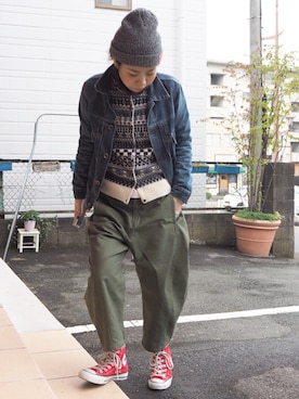 「OMNIGOD（オムニゴッド）のアイテム（デニムジャケット）」を使った、clever elephantさん（レディース・153cm）の秋コーディネート
