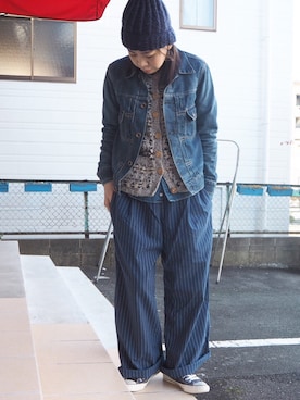 「OMNIGOD（オムニゴッド）のアイテム（デニムジャケット）」を使った、clever elephantさん（レディース・153cm）の冬コーディネート