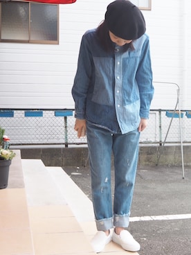 「クラッシュデニム」｜「アイテム（スリッポン）」を使った、clever elephantさん（レディース・153cm）の冬コーディネート