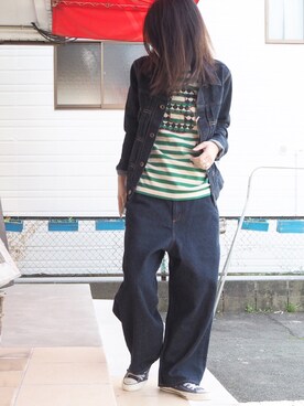 「OMNIGOD（オムニゴッド）のアイテム（デニムジャケット）」を使った、clever elephantさん（レディース・153cm）の春コーディネート