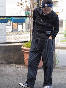 「OMNIGOD（オムニゴッド）のアイテム（デニムジャケット）」を使った、clever elephantさん（レディース・153cm）の夏コーディネート