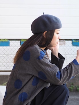 「水玉」｜「アイテム（ハンチング/ベレー帽）」を使った、clever elephantさん（レディース・153cm）の秋コーディネート