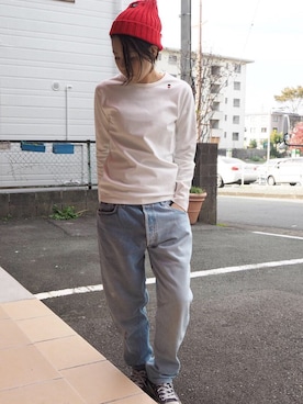 「リメイクデニム」｜「アイテム（帽子）」を使った、clever elephantさん（レディース・153cm）の秋コーディネート