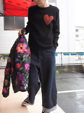 「刺繍」｜「アイテム（ダウンジャケット/コート）」を使った、clever elephantさん（レディース・153cm）の冬コーディネート