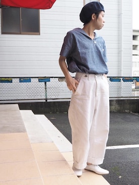 「ダンガリーシャツ」｜「アイテム（帽子）」を使った、clever elephantさん（レディース・153cm）の春コーディネート