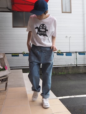 「リメイクデニム」｜「アイテム（キャップ）」を使った、clever elephantさん（レディース・153cm）の春コーディネート