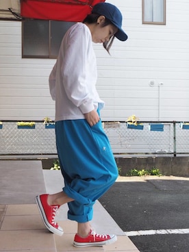 「リラックスパンツ」｜「アイテム（キャップ）」を使った、clever elephantさん（レディース・153cm）の春コーディネート