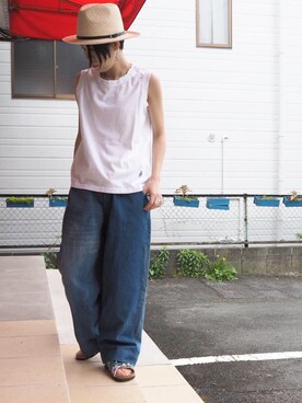「リメイクデニム」｜「アイテム（タンクトップ）」を使った、clever elephantさん（レディース・153cm）の春コーディネート