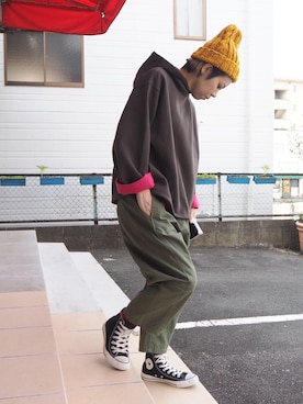 「アイテム（パーカー、グリーン系）」を使った、clever elephantさん（レディース・153cm）の秋コーディネート