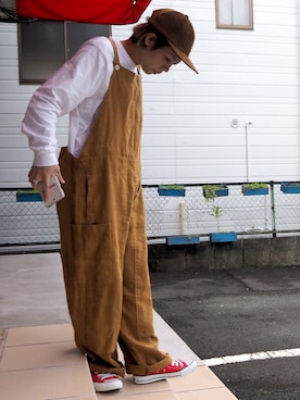 「赤コンバース」｜「アイテム（サロペット/オーバーオール）」を使った、clever elephantさん（レディース・153cm）の秋コーディネート