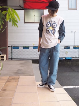 「リメイクデニム」｜「アイテム（キャップ）」を使った、clever elephantさん（レディース・153cm）の冬コーディネート
