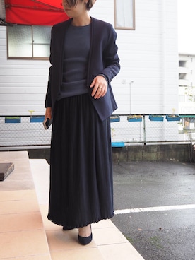 「So 1:1（ソウワンバイワン）のアイテム（ノーカラージャケット）」を使った、clever elephantさん（レディース・153cm）の冬コーディネート