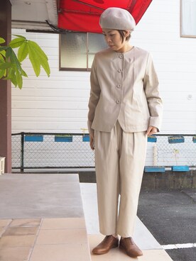 「yuni（ユニ　）のアイテム（ノーカラージャケット）」を使った、clever elephantさん（レディース・153cm）の冬コーディネート