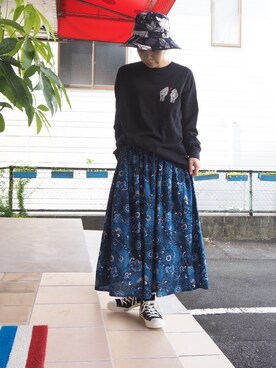 「柄物」｜「アイテム（帽子）」を使った、clever elephantさん（レディース・153cm）の夏コーディネート