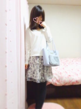 「Heather（ヘザー）の12G＊フカVニット 738815（ニット/セーター、ホワイト系）」を使った、rinnonさん（レディース・160cm）の冬コーディネート