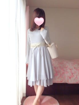 「E hyphen world gallery（イーハイフンワールドギャラリー）の・袖フレアリブプルオーバー（ニット/セーター、ブルー系）」を使った、rinnonさん（レディース・160cm）の春コーディネート