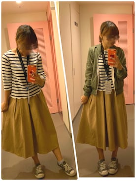 「earth music&ecology（アースミュージックアンドエコロジー）のアイテム（MA-1）」を使った、EVAN🙈さん（レディース・158cm）の春コーディネート