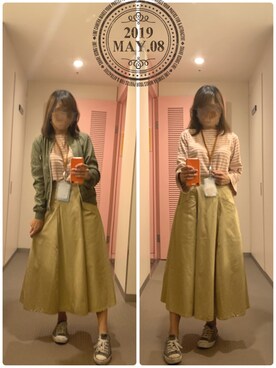 「earth music&ecology（アースミュージックアンドエコロジー）のアイテム（MA-1）」を使った、EVAN🙈さん（レディース・158cm）の春コーディネート