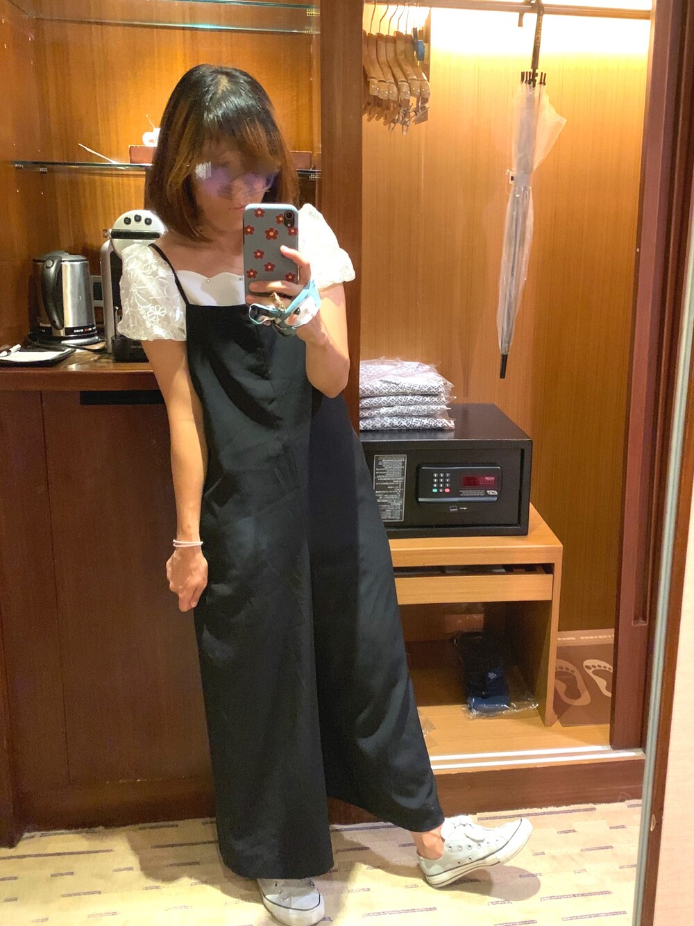 「ootd、夏コーデ、サスペンダーパンツ、おしゃれさんと繋がりたい」｜「bye byeのアイテム（トップス、ホワイト系）」を使った、EVAN🙈さん（レディース・157cm）の夏コーディネートの1枚目の写真