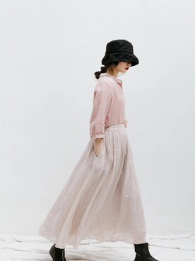 「日系极简」｜「アイテム（帽子）」を使った、八月Augstさん（レディース・167cm）の春コーディネート