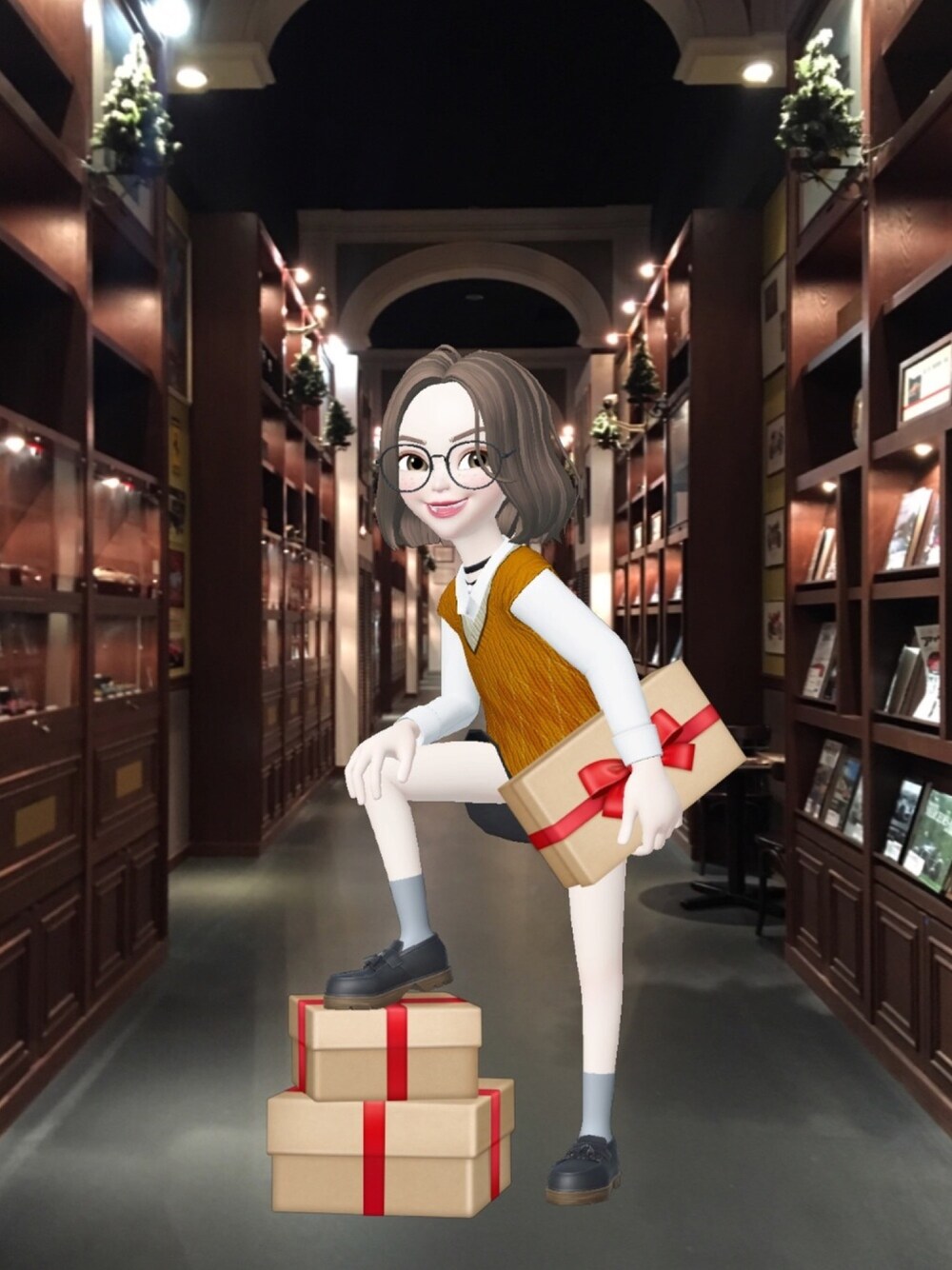 「ドクターマーチン、Dr.Martens、ローファー、なんちゃって制服、ベスト、ニットベスト、ミニスカート」｜「別ショットのアイテム（その他、ブラック系）」を使った、Mさん（レディース・150cm）の冬コーディネートの1枚目の写真