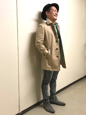 「アイテム（ステンカラーコート）」を使った、ippeiさん（メンズ・162cm）の冬コーディネート