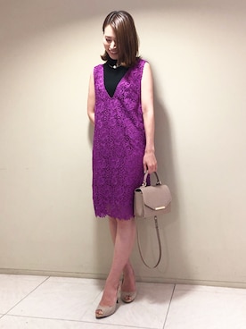 「ノースリーブニット」｜「アイテム（ジャンパースカート）」を使った、PINKY&DIANNEさん（レディース・168cm）の夏コーディネート