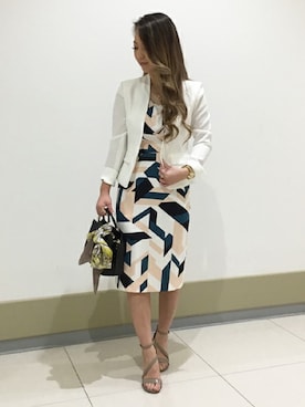 「アイテム（ノーカラージャケット、ホワイト系）」を使った、PINKY&DIANNEさん（レディース・155cm）の夏コーディネート