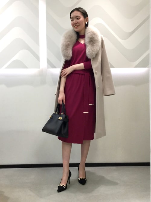 【美品】ピンキーアンドダイアン　スタンドカラー天竺ラップワンピース　ロング　38 美品】ピンキーアンドダイアン スタンドカラー天竺ラップ