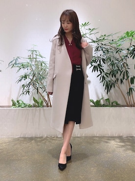 「オフィススタイル」｜「アイテム（ノーカラーコート）」を使った、PINKY&DIANNEさん（レディース・156cm）の冬コーディネート