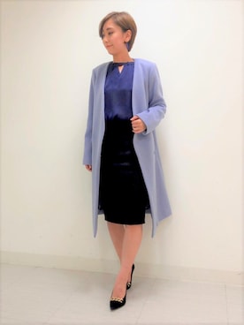 「アイテム（ノーカラーコート）」を使った、PINKY&DIANNEさん（レディース・164cm）の冬コーディネート